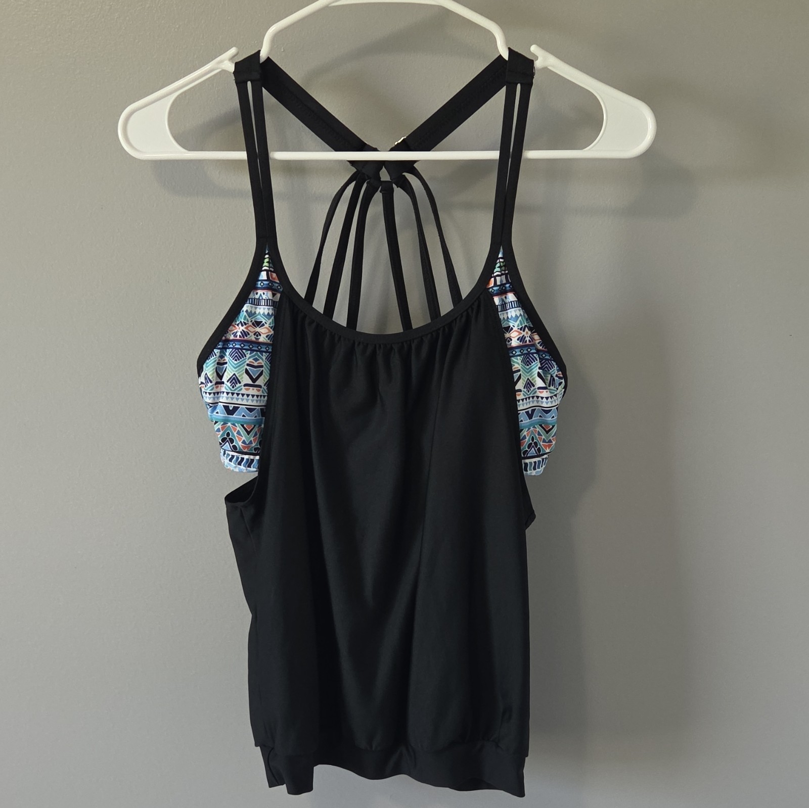 Next Black Geo Racerback Blouson Double-up Tankini Top Adjustable Straps 32B/C