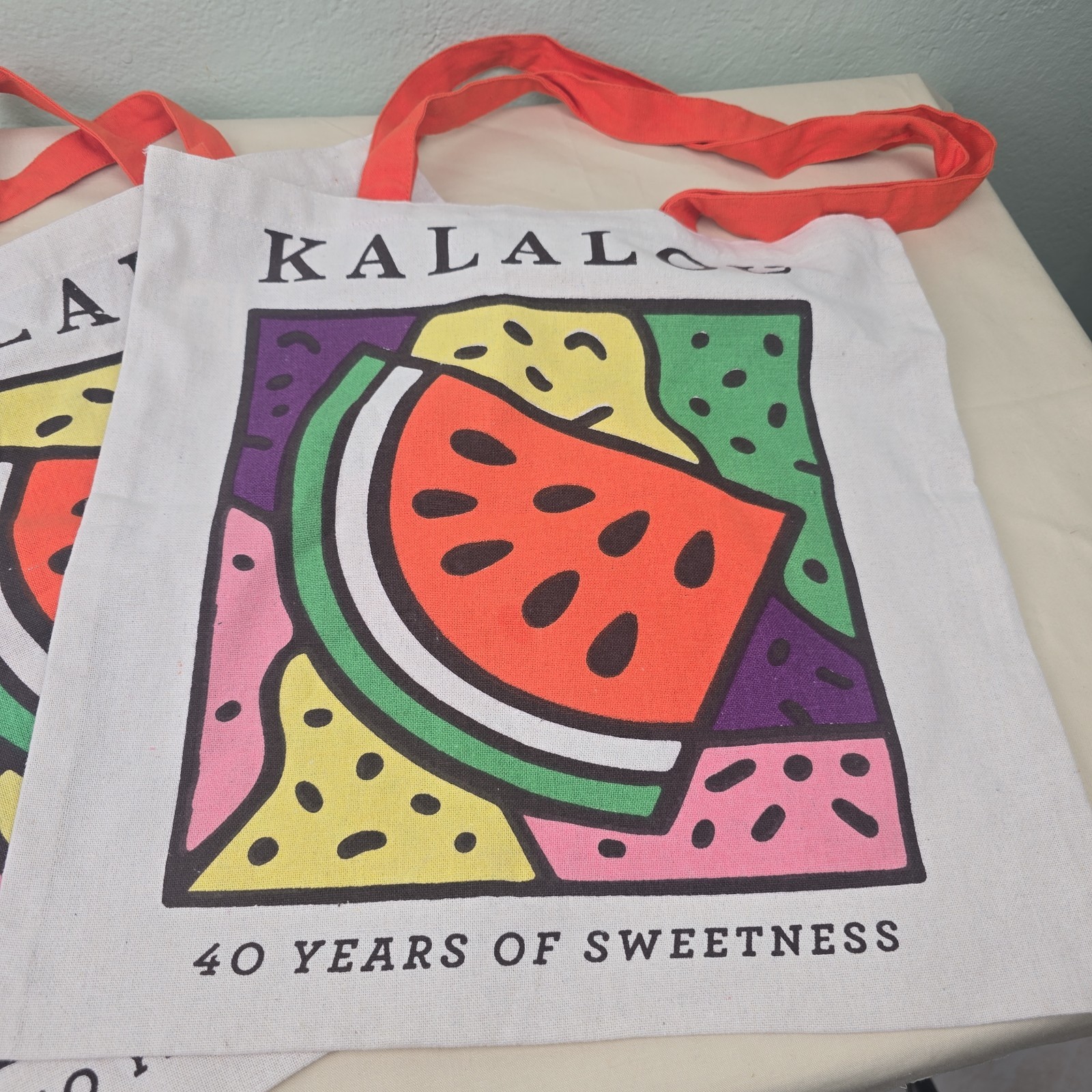 Kalalou Canvas Tote Bag Unisex Watermelon Print – 40yrs Of Sweetness – Lot Of 2