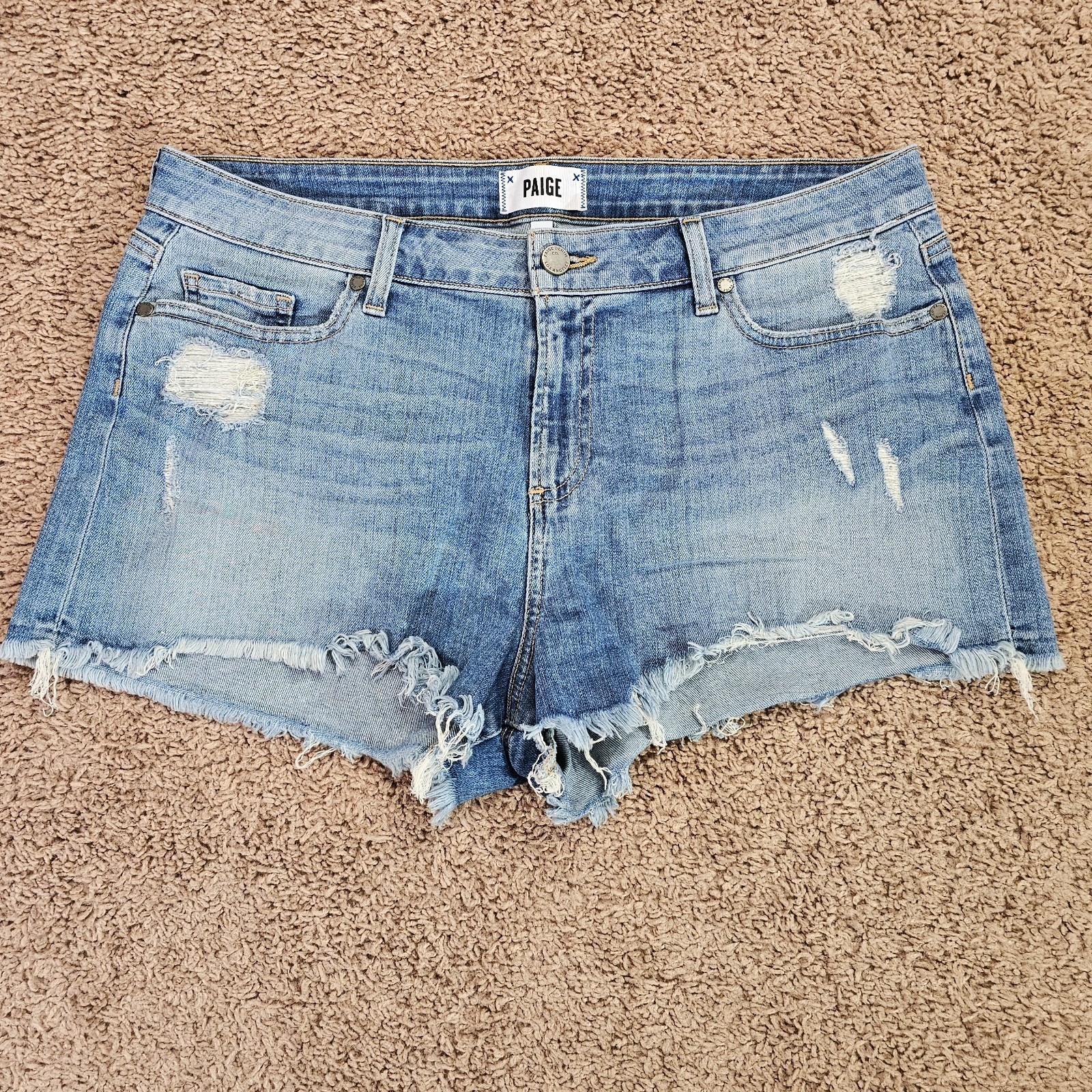 Paige Daryn Jean Shorts Womens 32 Distressed Raw Hem Denim Stretch Beach
