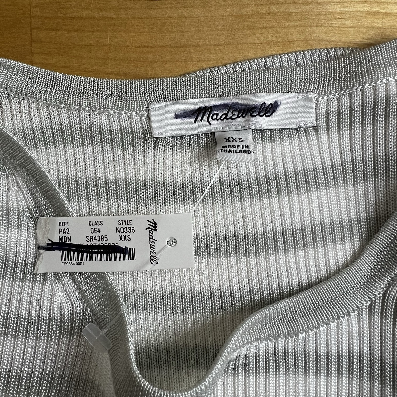 Madewell Micro-Rib Sweater Tee Monument White Gray Stripe Short Sleeve XXS NEW