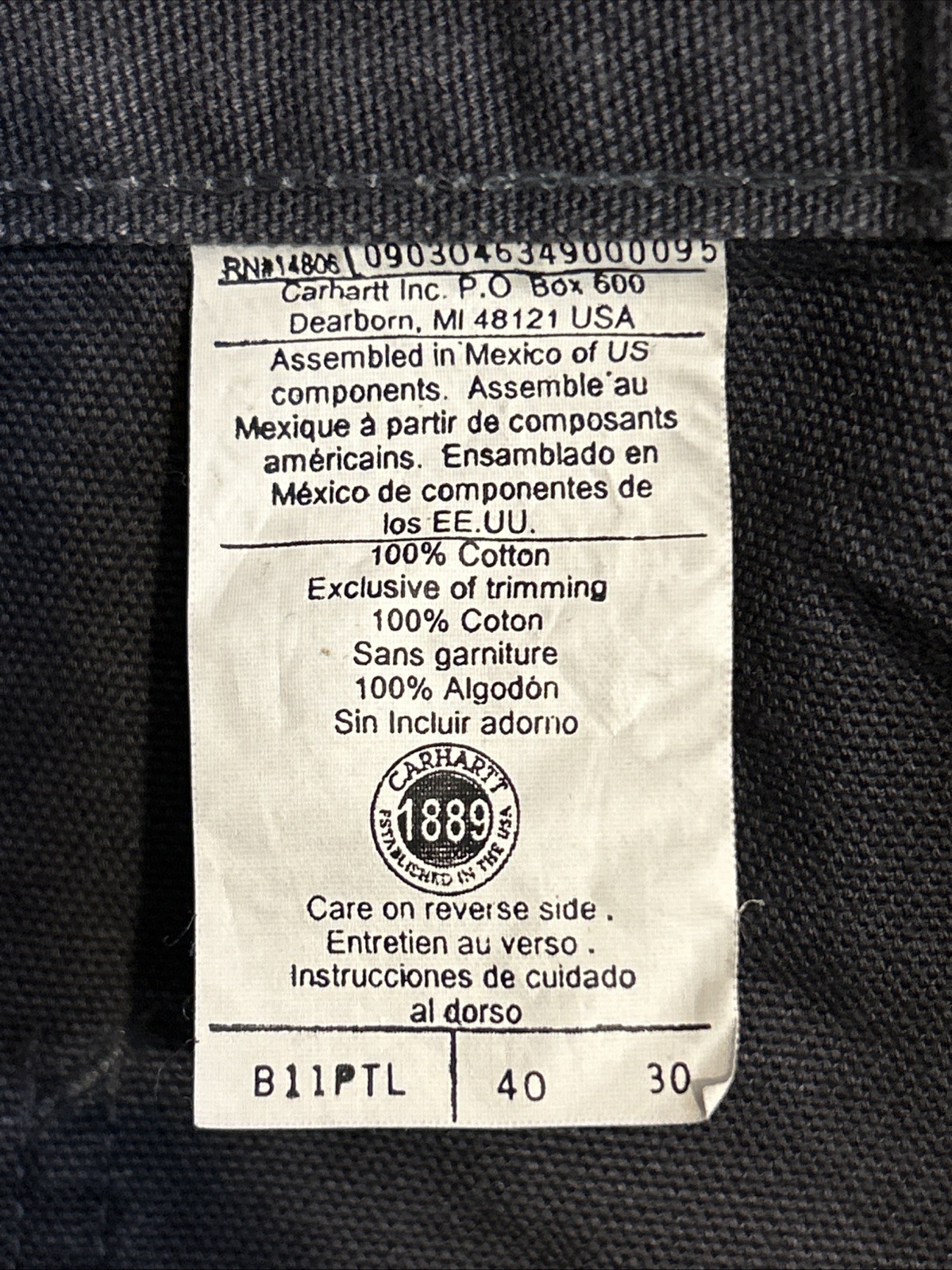 NWT Carhartt Carpenter Pants 40×30 Gray B11 PTL Deadstock Single Knee