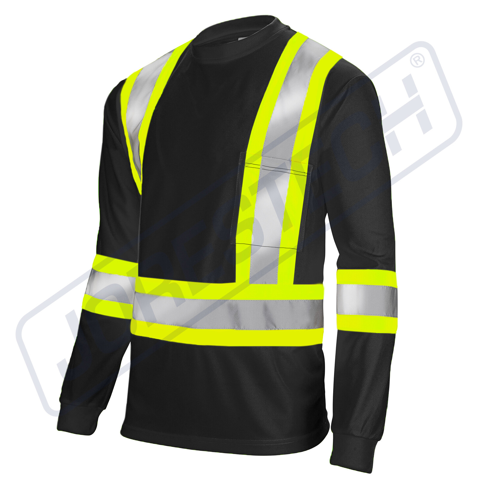 Black Hi Vis Shirt ANSI Class 1 Reflective Safety Long Sleeve HIGH VISIBILITY