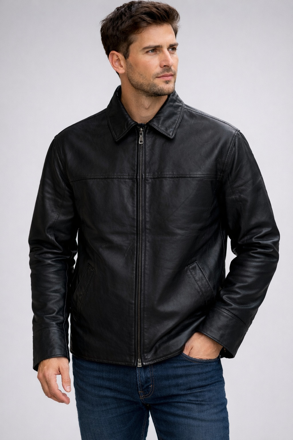 Men’s Genuine Soft Nappa Leather Jacket – Zipper Closure – Brand New Free Gift