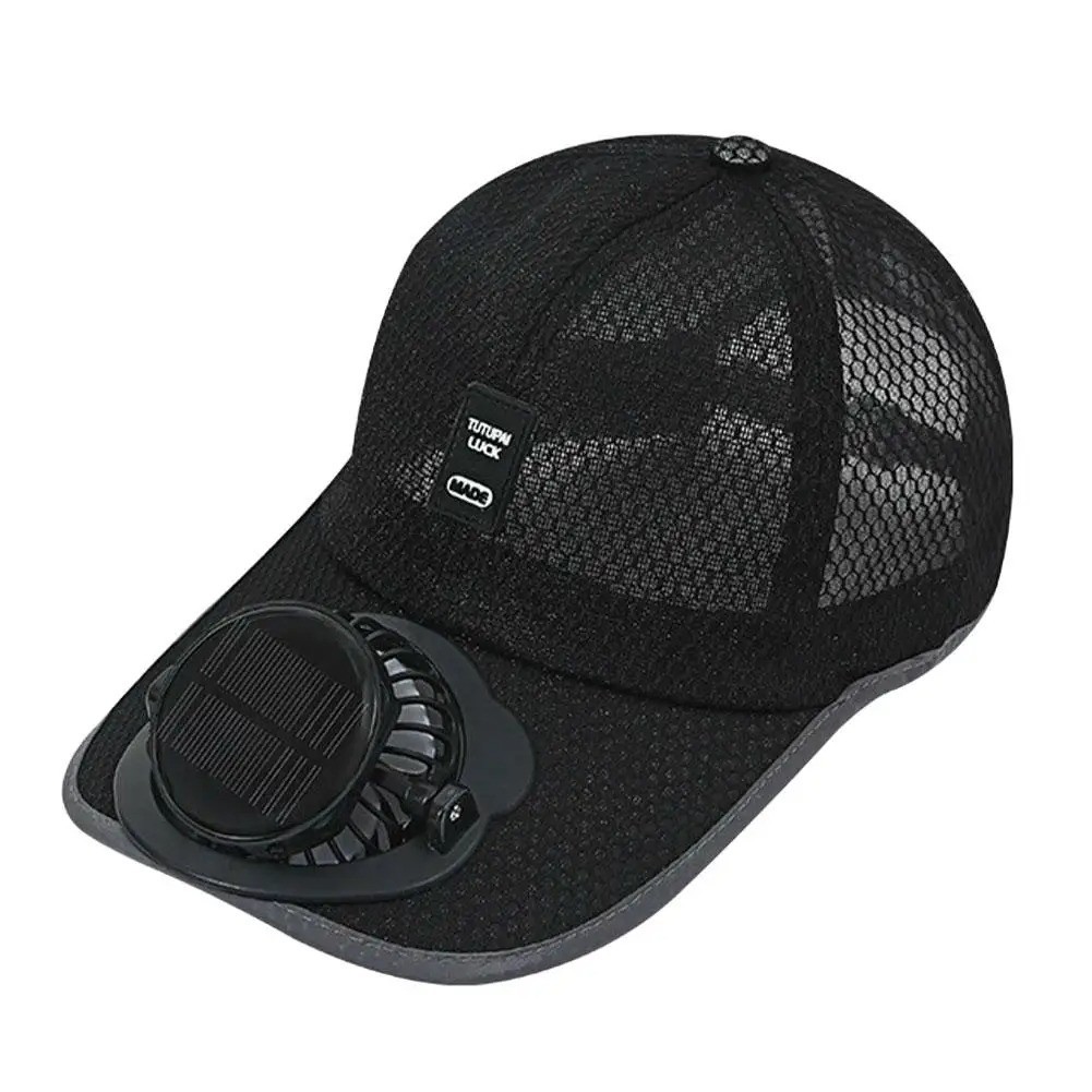 Solar Fan Outdoor Hat Wide Brims Outdoor Fishing Hat Solar & USB Charging Black