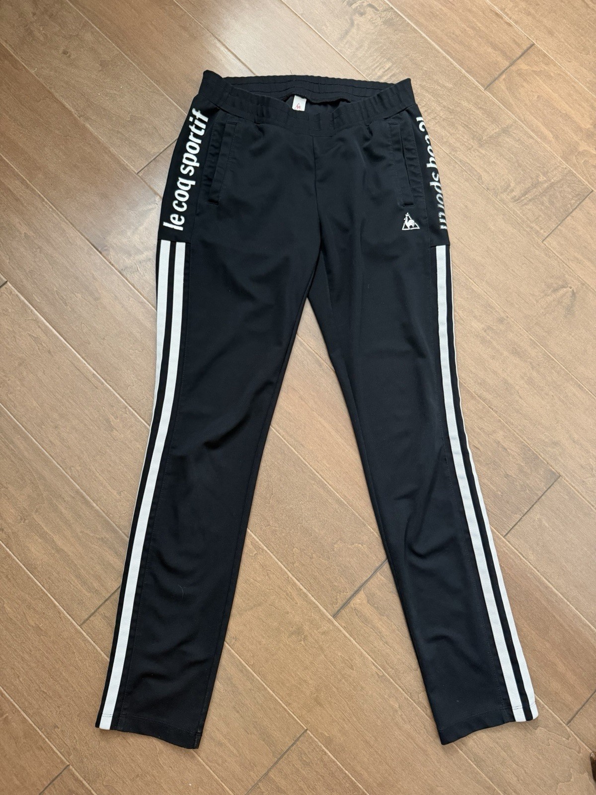 EUC vintage Le Coq Sportif Track Pants Athletic Side Stripe Black Men’s Size M