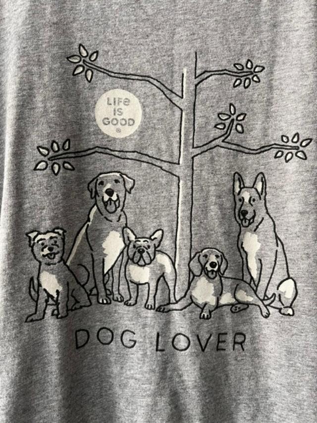 Dog Lover Sz L Life Is Good Crusher Tee Pet Lover Tee Dog Womens T-Shirt Gray