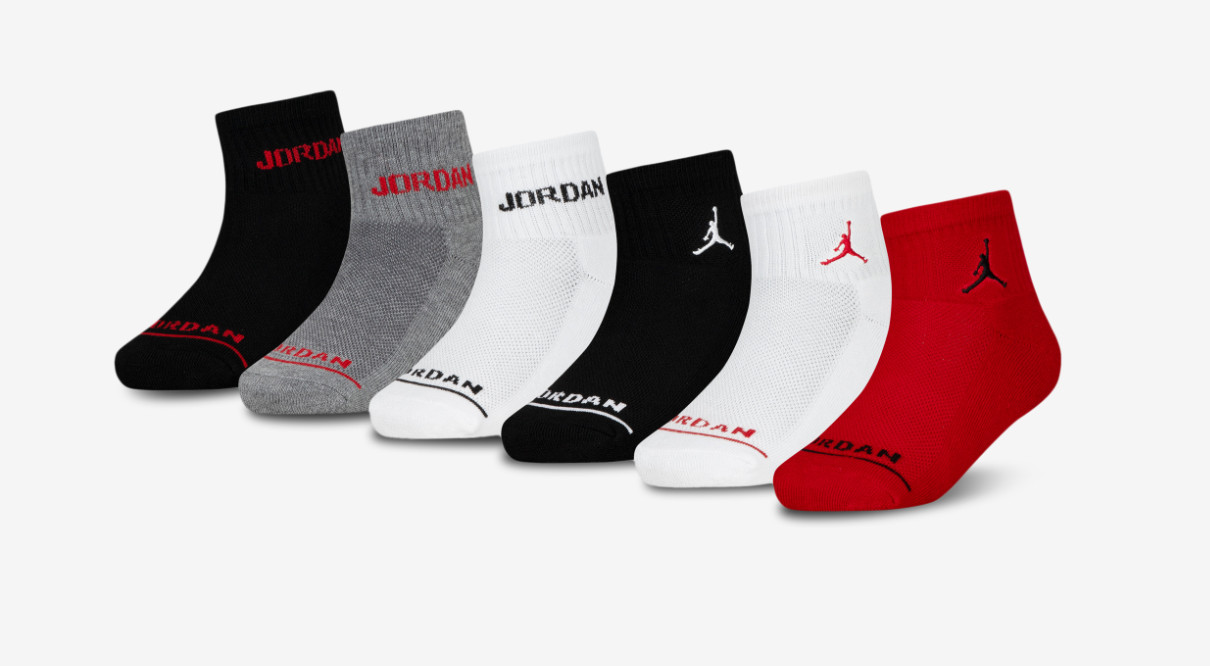Nike Air Jordan BJ0342-RK2 Youth Legend Cushioned Ankle Socks 6 Pack Size 3Y-5Y