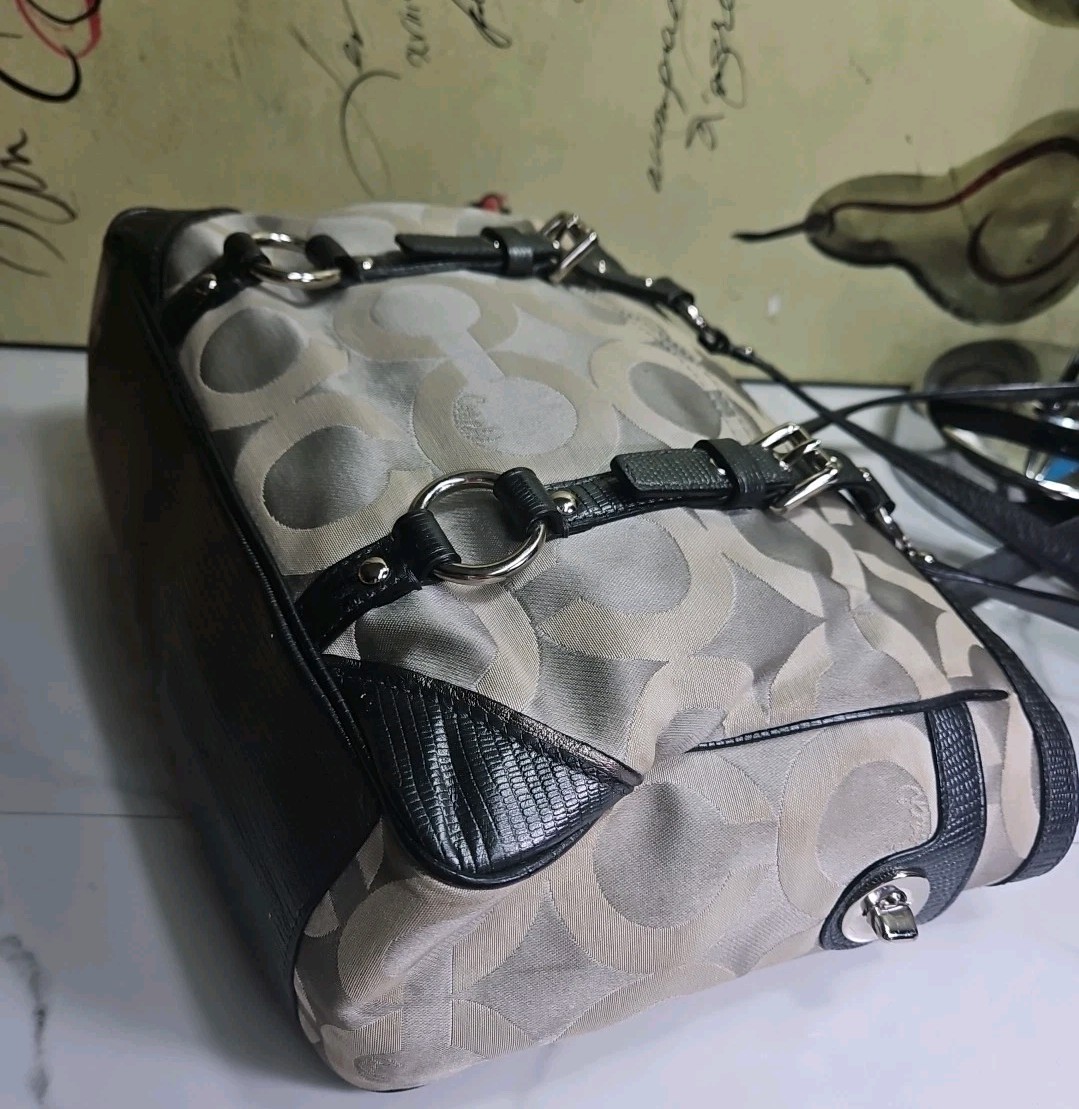 Coach #19404M Gallery Op Art Signature Sateen Tote Gray Shoulderbag 13×8.5×4.5
