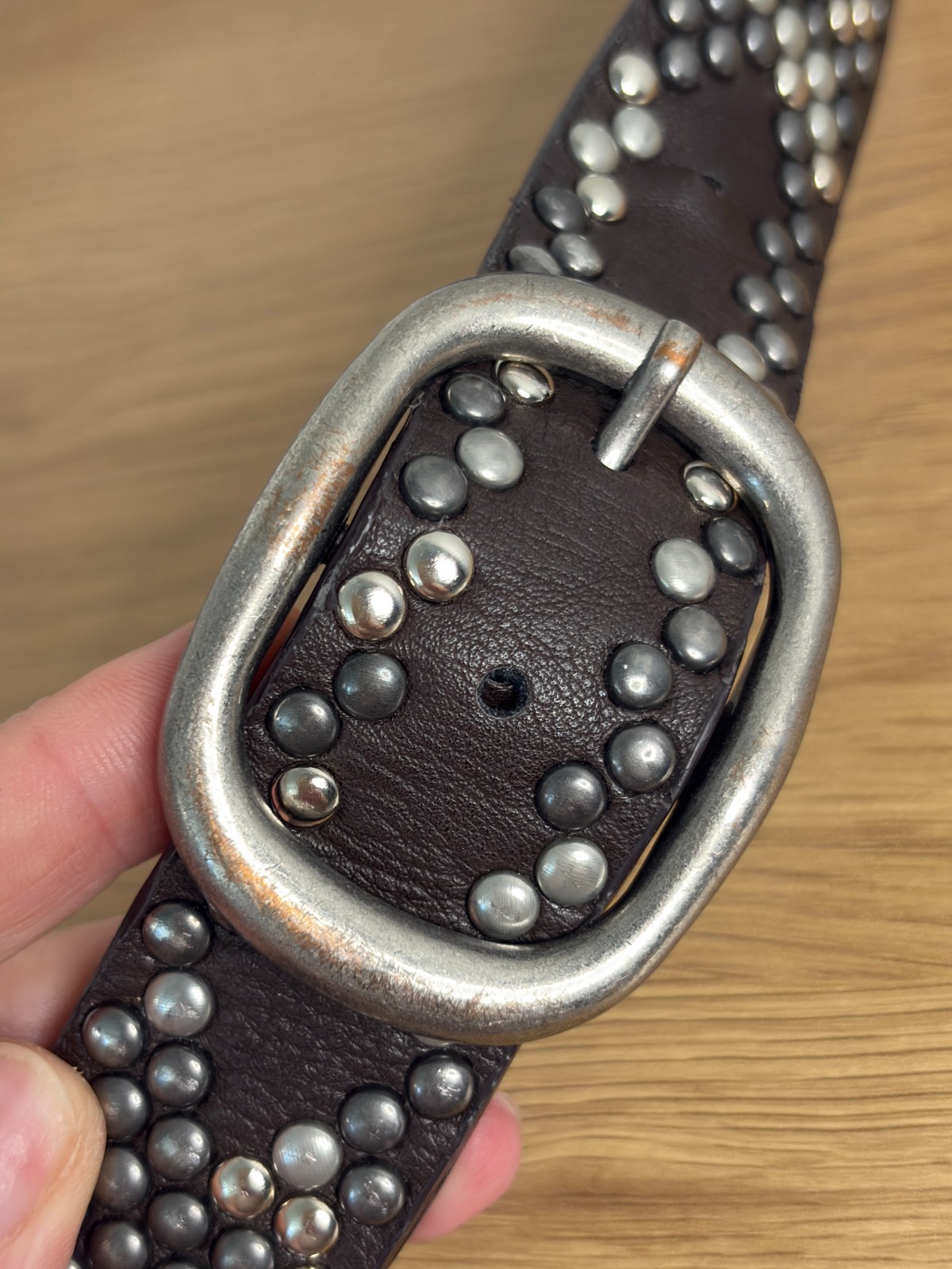Studded 90’s Y2K Belt Womens Large Mixed Metals Black Biker Rocker Punk Metal 14