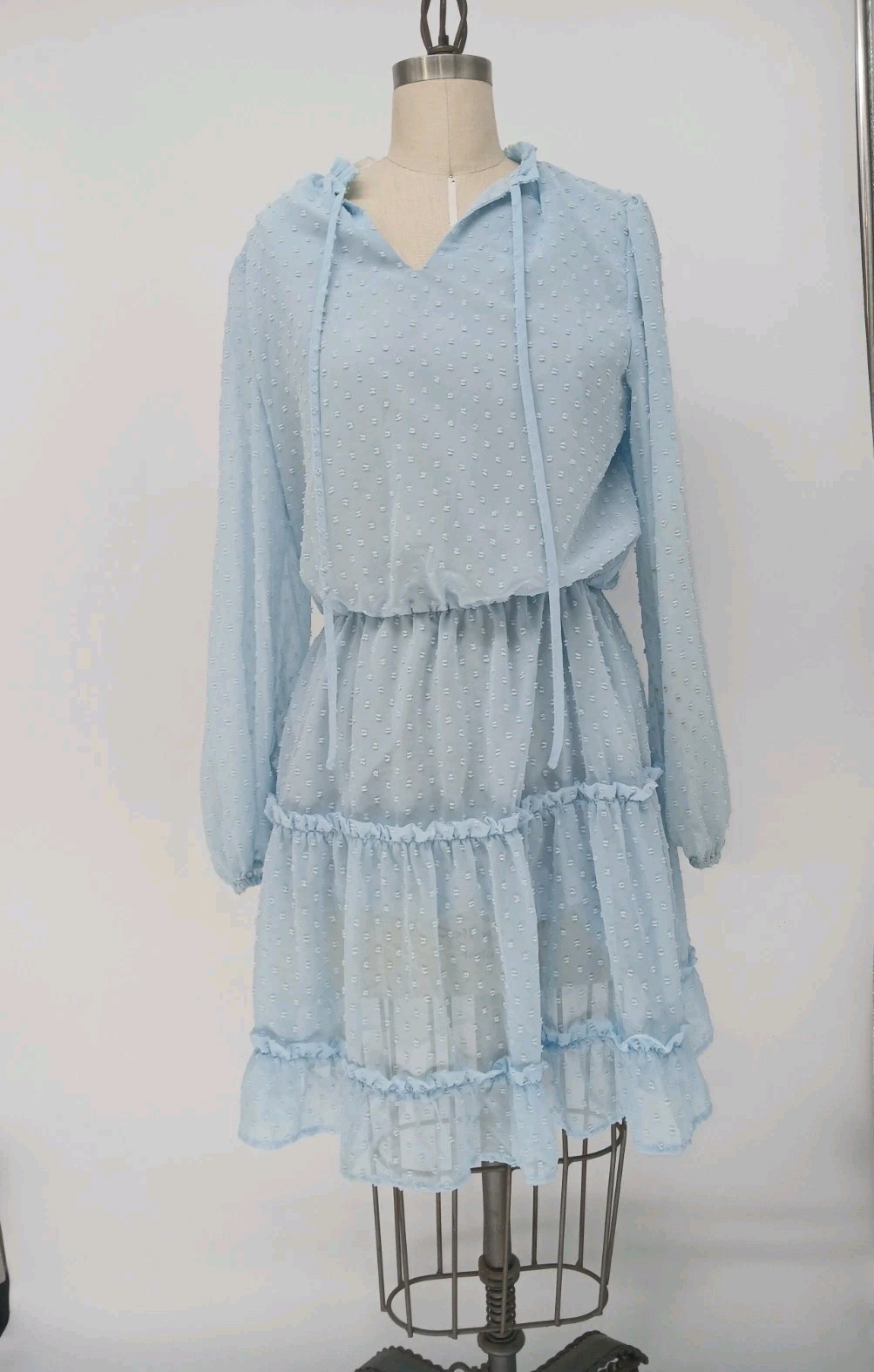 Blue Short Dress BTFBM Chiffon Swiss Dot Sky Blue Dress size (M) Pastel Color