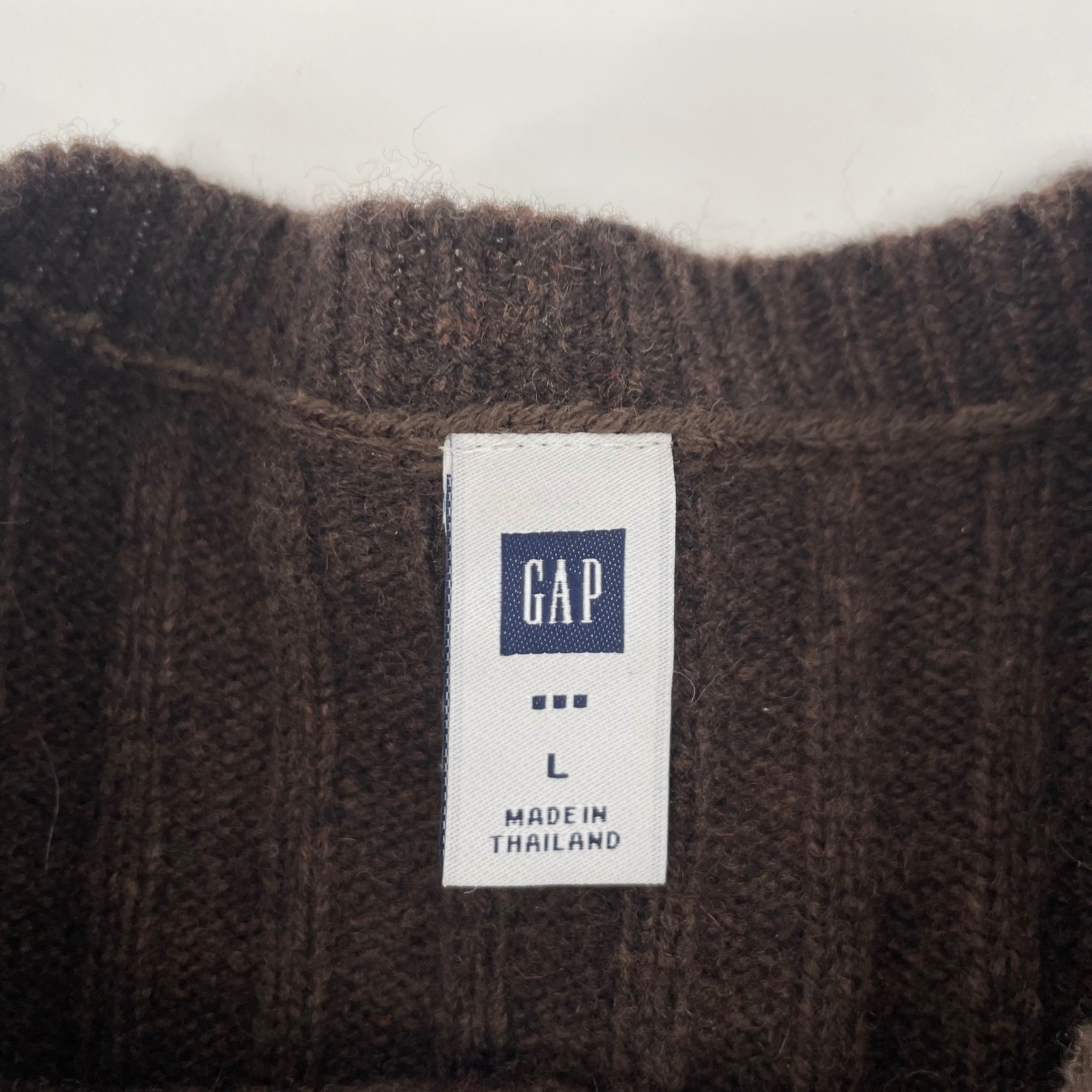 Gap Vintage Sweater Mens Large Brown Lambswool Ribbed Knit Crewneck Winter Warm