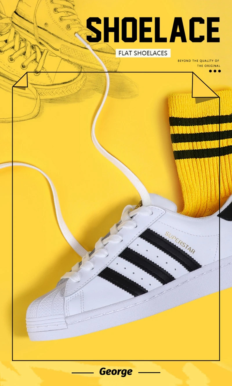 1Pair Classic Shoelaces Flat Black White Shoe Lace Double Fabric Non-slip Polyes