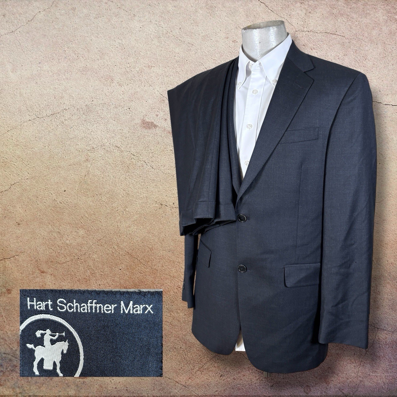 Hart Schaffner Marx 2 Piece Suit Mens 40L Pants 34×31 Solid Dark Gray Wool
