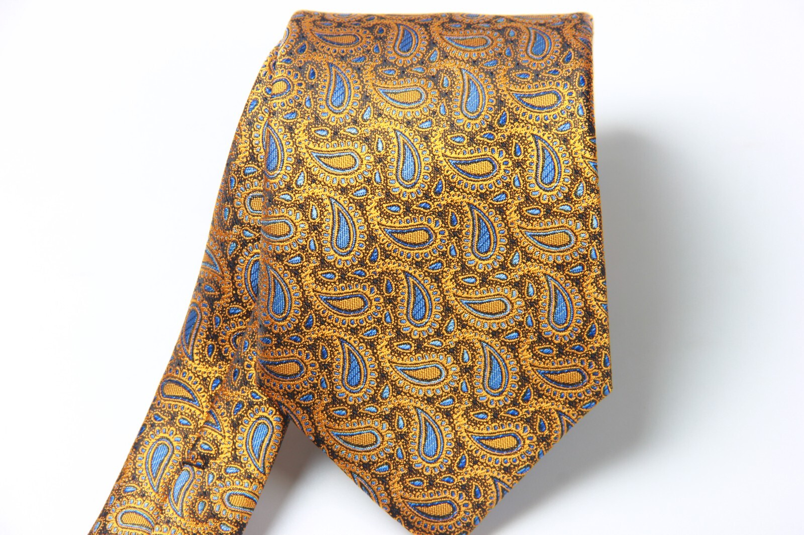 New Classic Paisley Gold Blue JACQUARD WOVEN 100% Silk Men’s Necktie Tie
