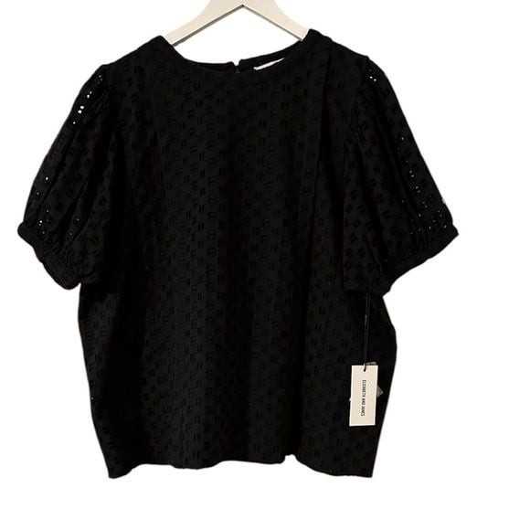 ELIZABETH & JAMES BLACK CROCHET*BUBBLE SLEEVE* BLOUSE TOP