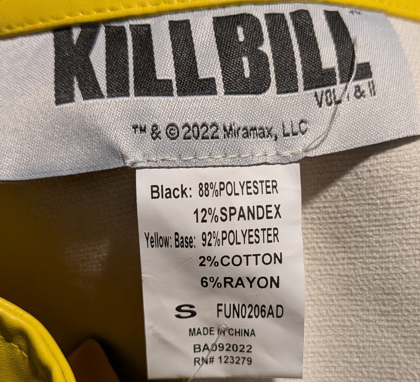 Kill Bill Vol I &II Uma Costume Jacket Faux Leather Yellow Cosplay Size S – NWT