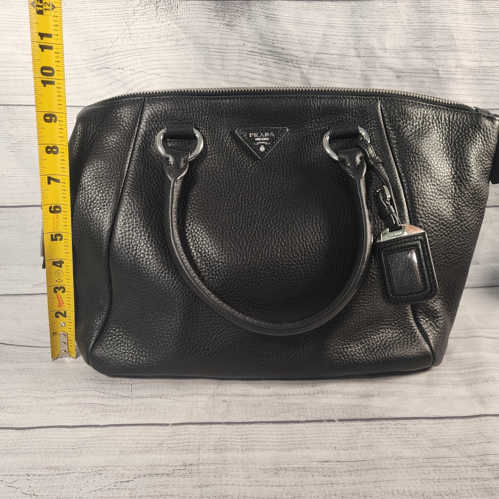 Prada Vitello Daino Black Leather Satchel Bag BR5128 Nero Silver Hardware