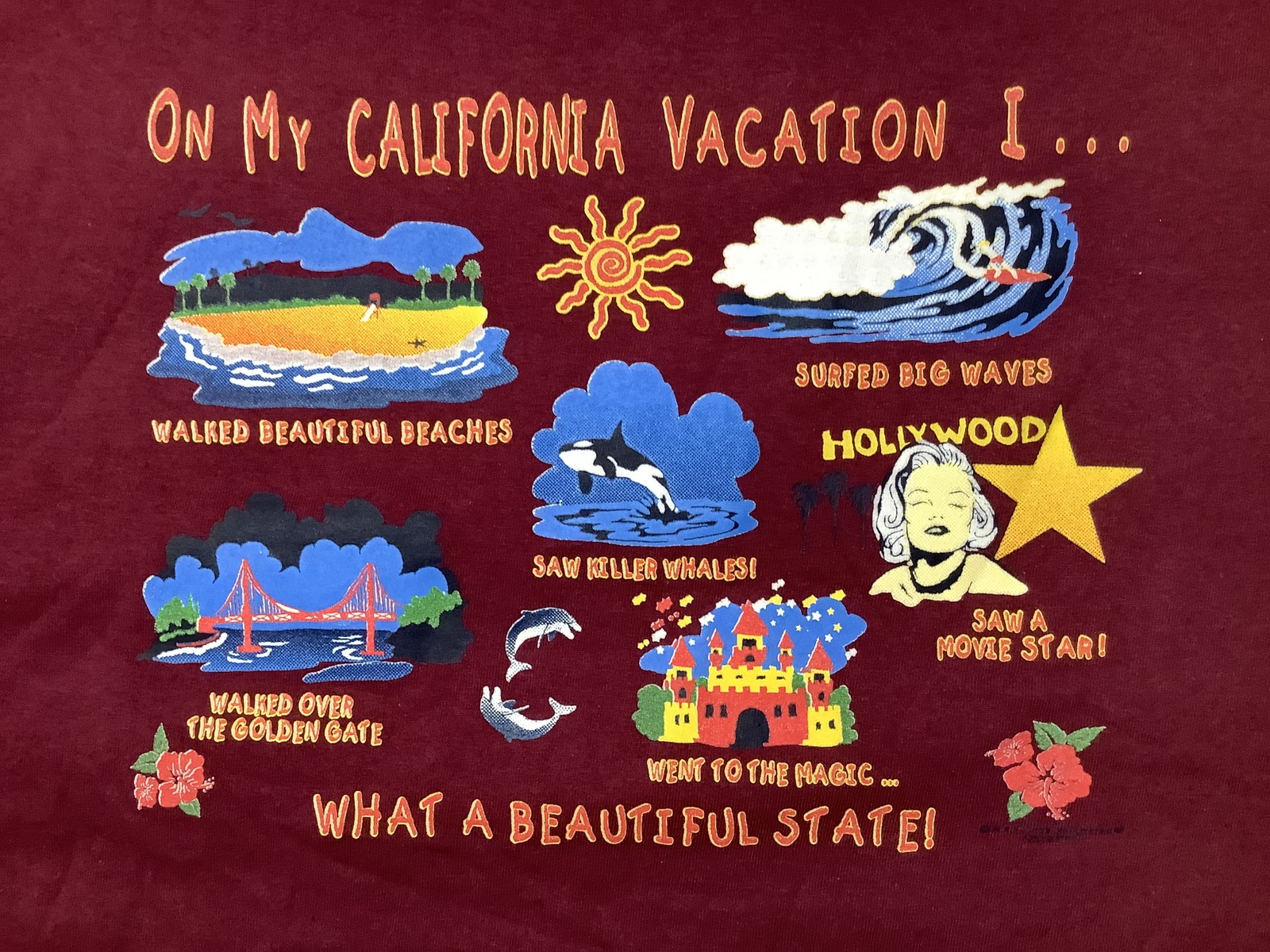 California Vacation Shirt Mens XL Red Alstyle Beaches Surf Hollywood Graphic Tee