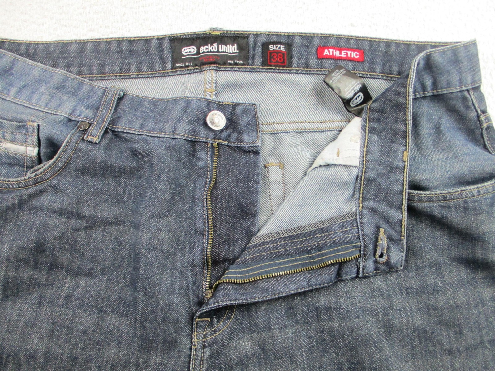 Ecko Unltd Jeans Mens 38 Dark Wash Athletic Fit Rhino Logo Back Pocket