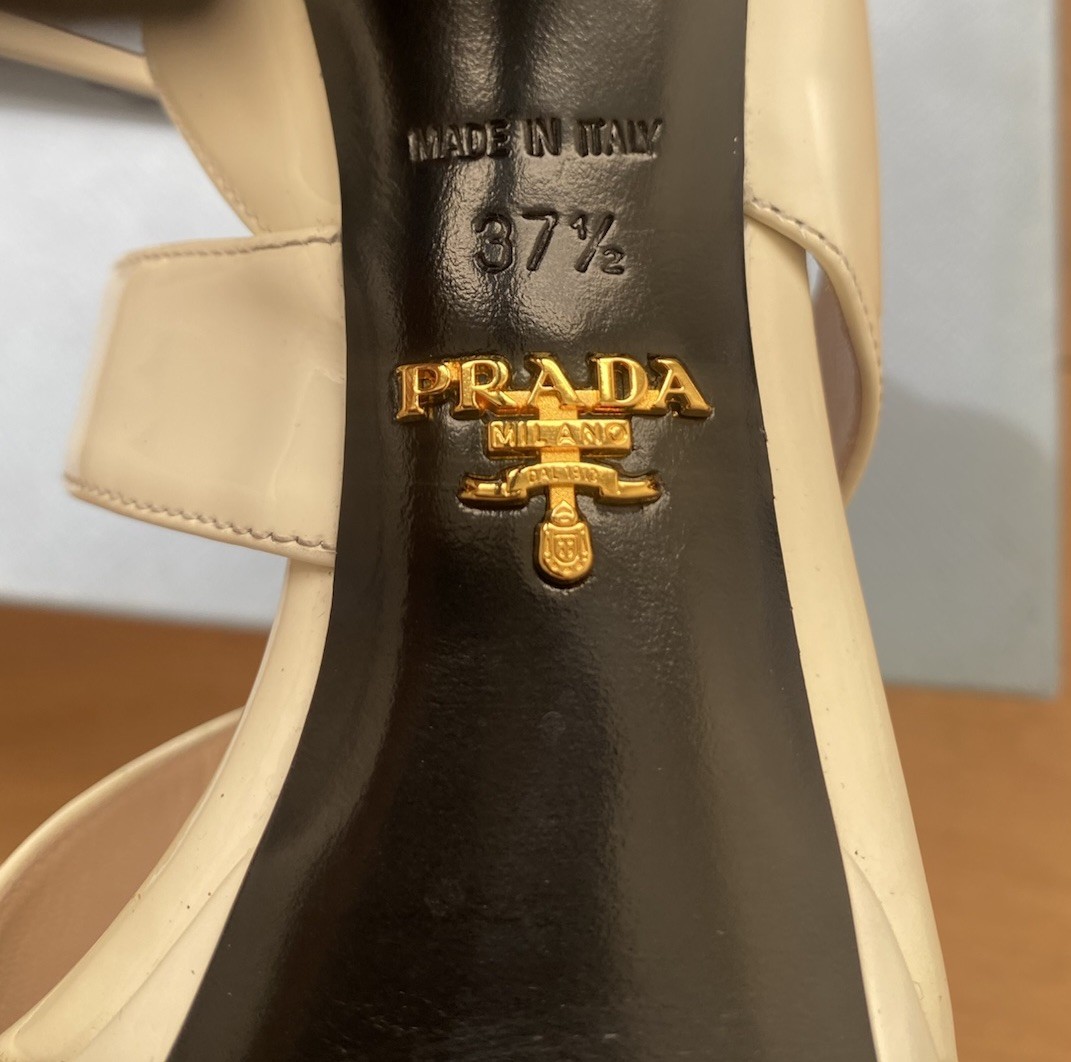 PRADA Leather Stiletto Strappy Sandals Heels 12cm in Bianco/cream 37.5 Aus 6.5