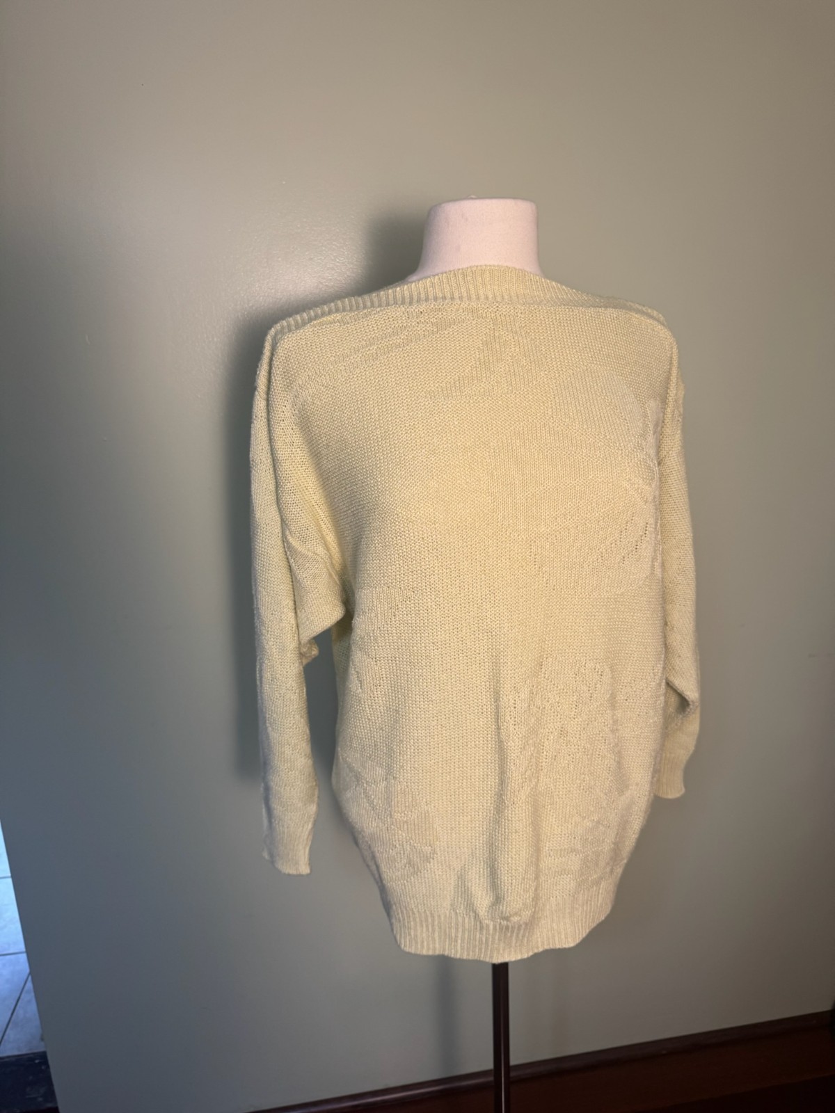 Vintage Tonal Jacquard Boat Neck light green Sweater M