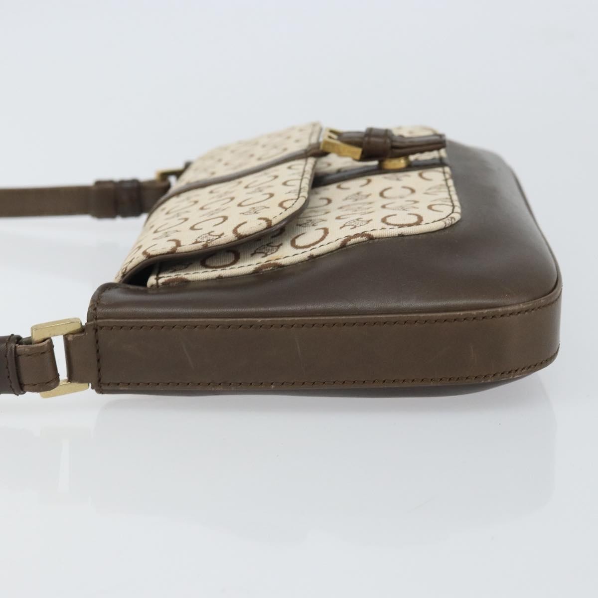 CELINE C Macadam Canvas Shoulder Bag Beige Gold Auth ep12930