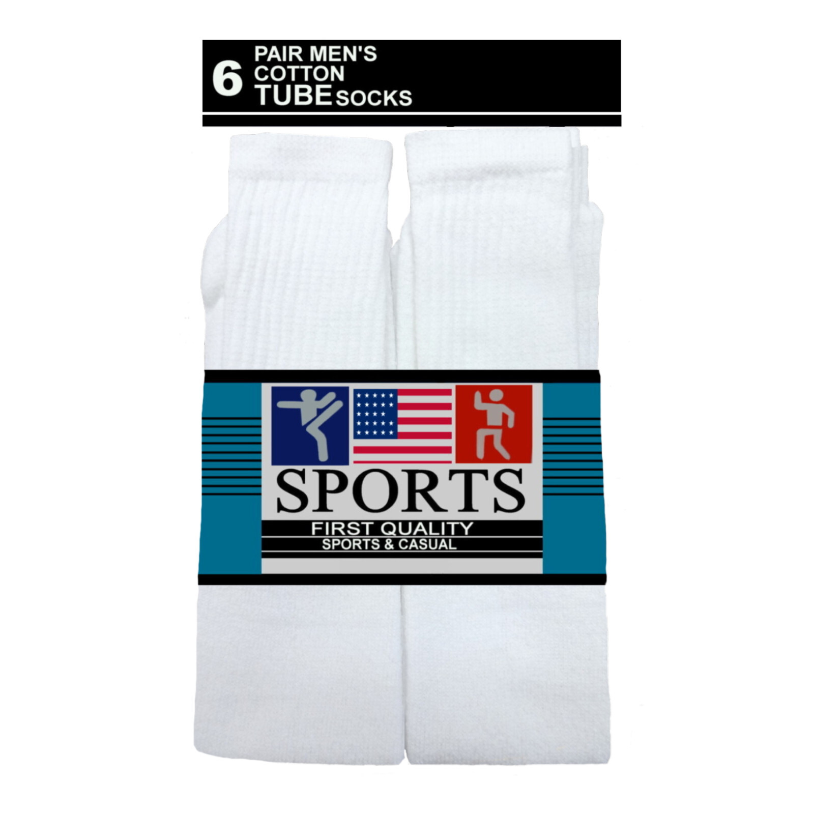 6pk TUBE SOCKS SOLID WHITE SIZE 10-13 COTTON TUBE SOCKS 20 INCHES BOOTS SOCKS