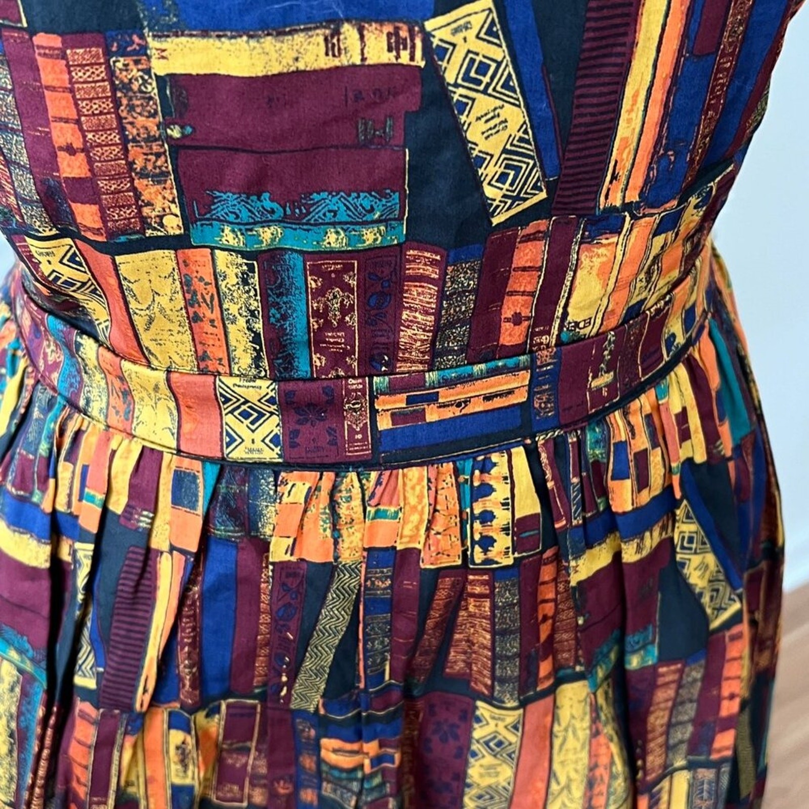 ModCloth Large Dress Cotton Retro Fall 50s Library Book Lover Pinup Fit Flare