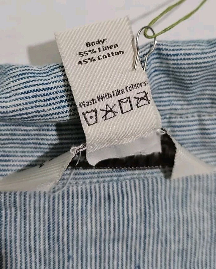 NWT Freedom Trail By Kyodan Large Shirt Dress Linen Blend Pinstripe Blue White