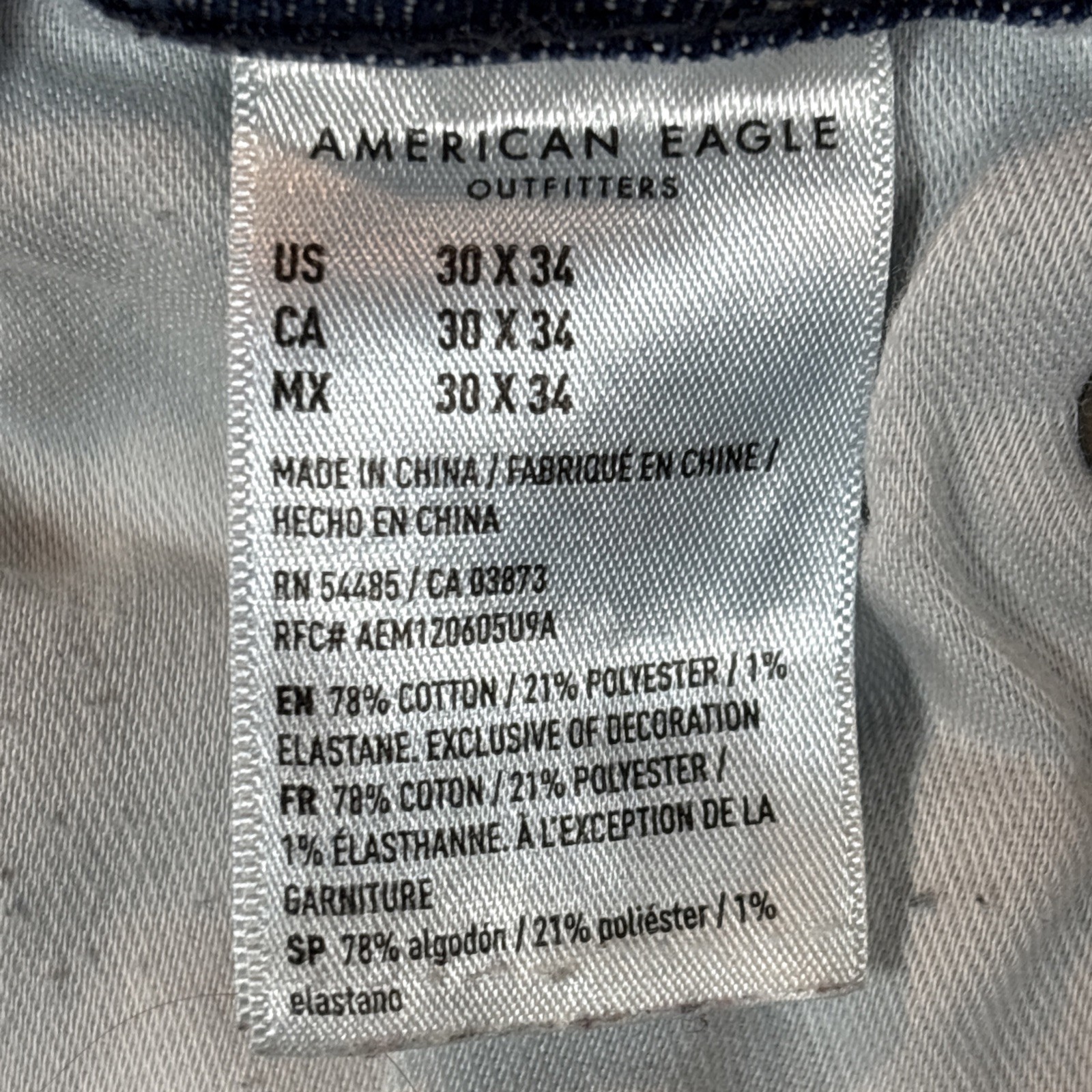 American Eagle Next Level Flex Men 30X34 Skinny Blue Medium Wash Distressed Jean