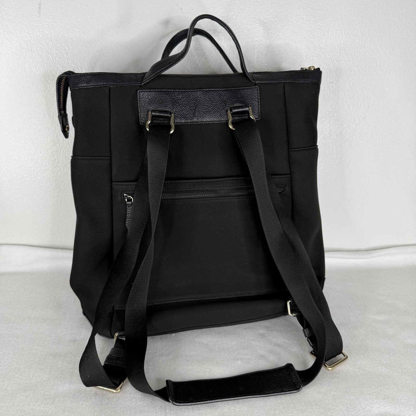 Cole Haan Backpack Grand Ambition Neoprene Large Black Leather Trim Travel Bag