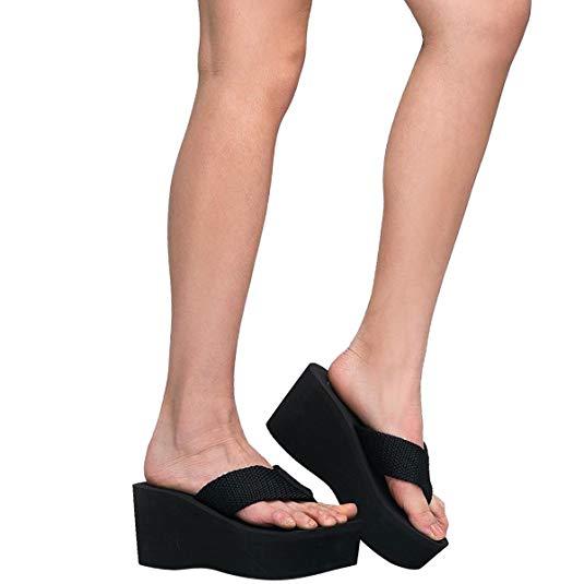 WEDGE EVA 3″ WEBBING PLATFORM THONG FLIP FLOPS SANDALS