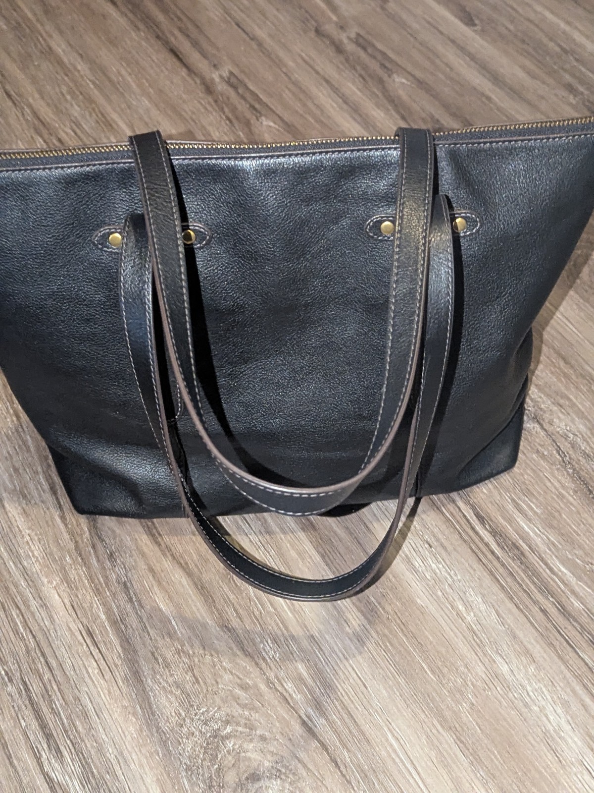 Fossil Felicity Black Leather Tote SHB1981001 Shoulder Bag Purse Brass Accents