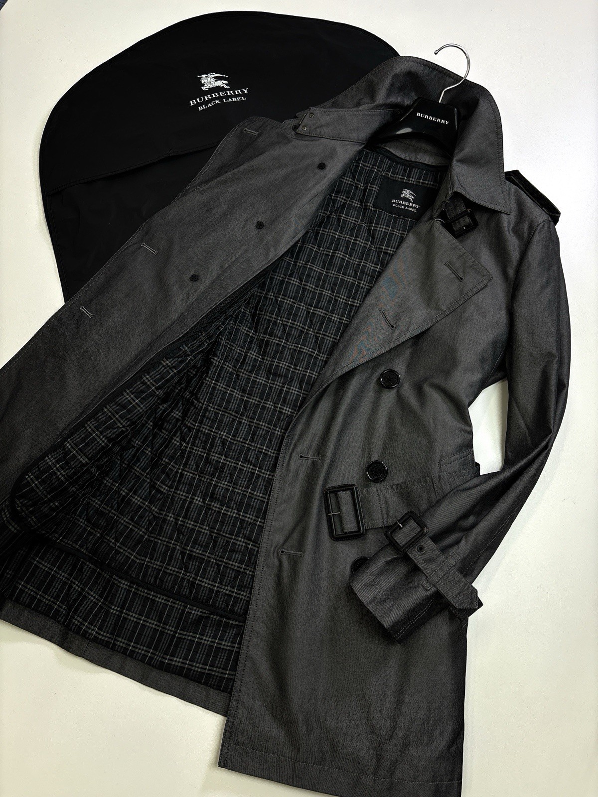 Men Coat, Burberry Black Label Cotton Trench Coat quilting Liner Grey M 44 46