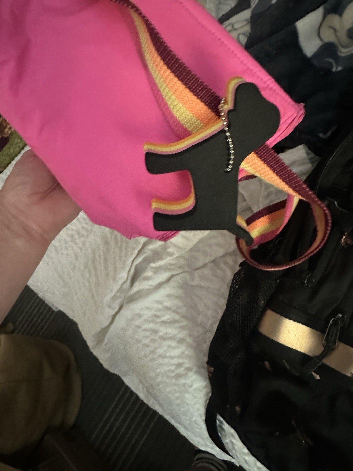 PINK Pink Small Crossbody Bag w/ Multicolor Adjustable Strap Dog Charm