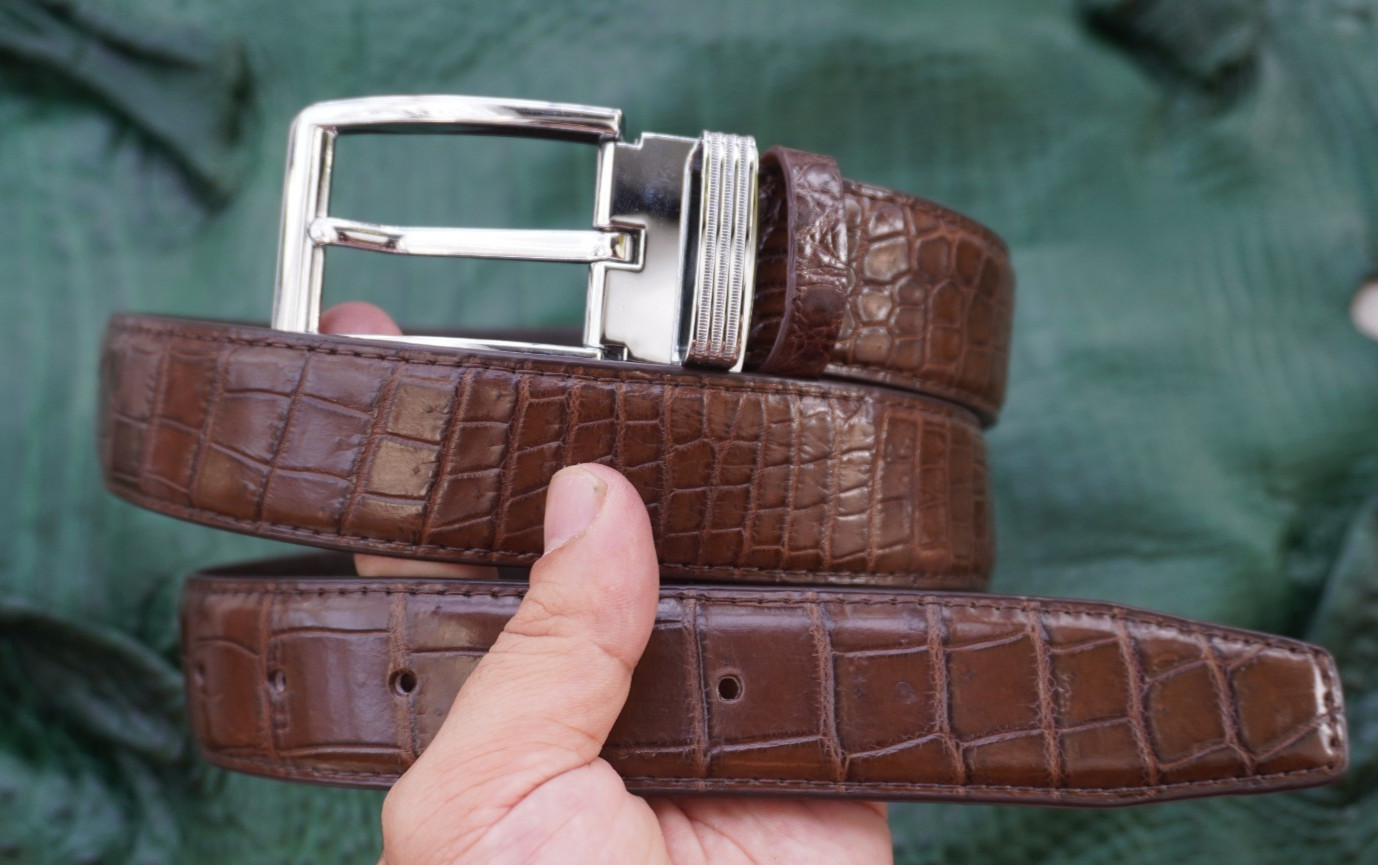 Brown Genuine CROCODILE Belly LEATHER Skin Men’s Belt W 1.3 inch #Y35