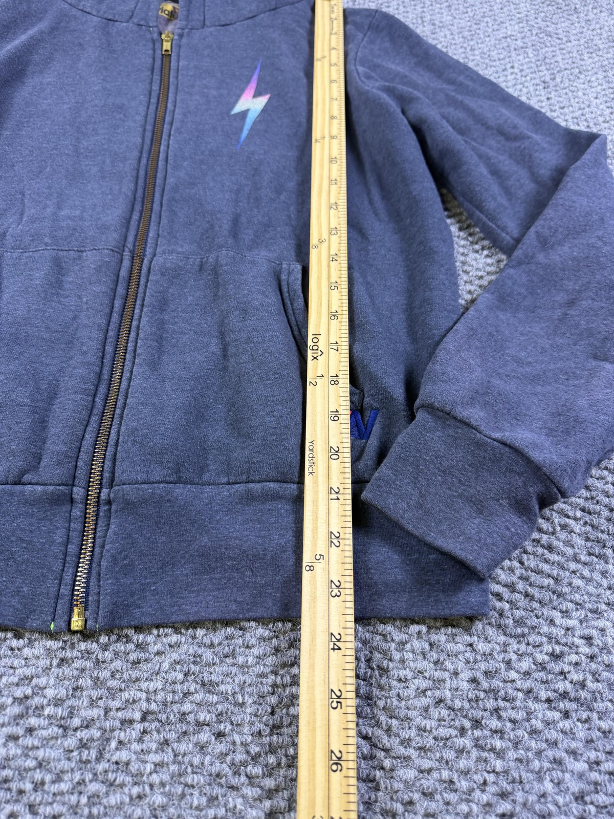 Aviator Nation Hoodie Mens Small Gray Full Zip Fleece Lightning Bolt Graphic