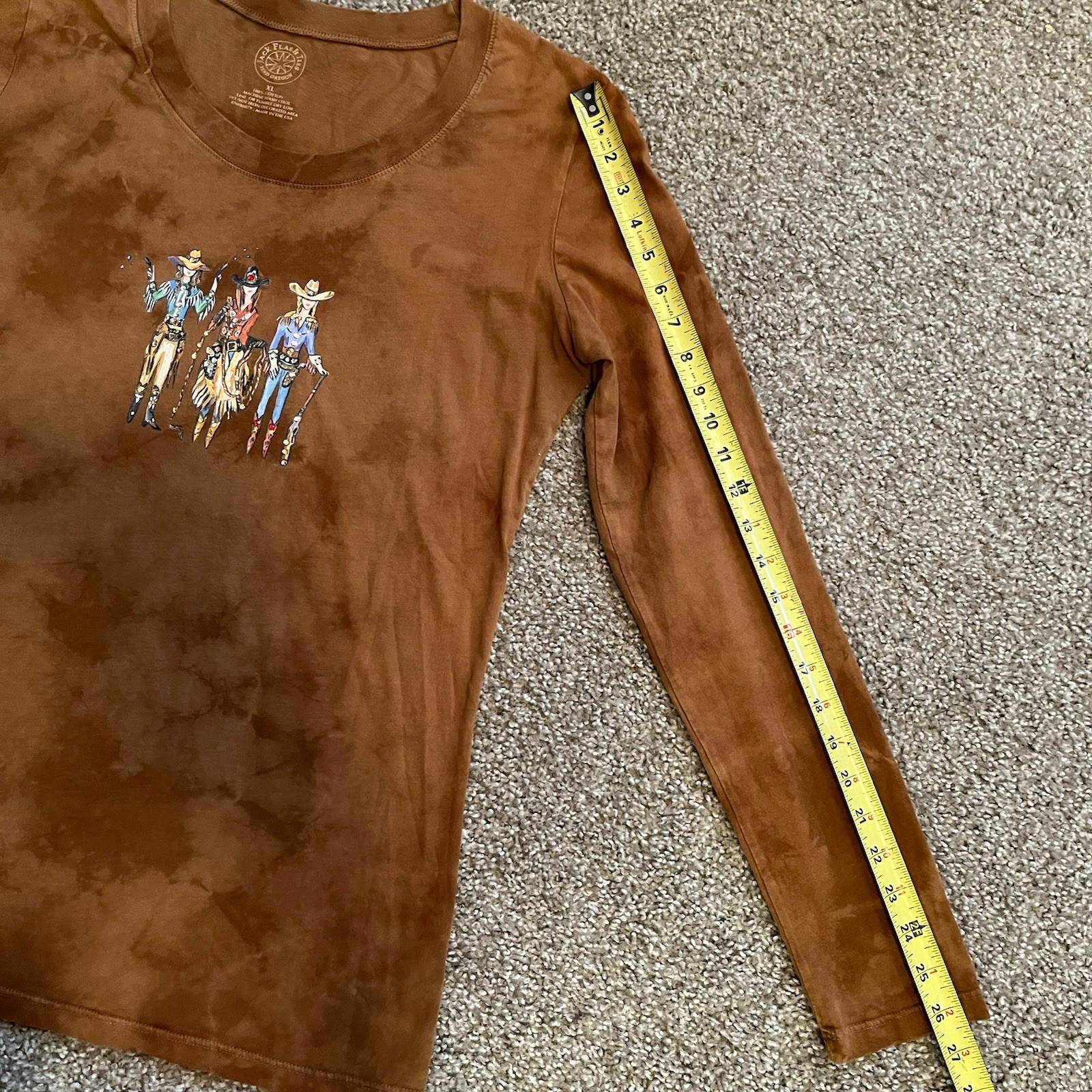 Jack Flash Western Long Sleeve Tee XL Caramel Brown Rhinestone Rodeo Cowgirl