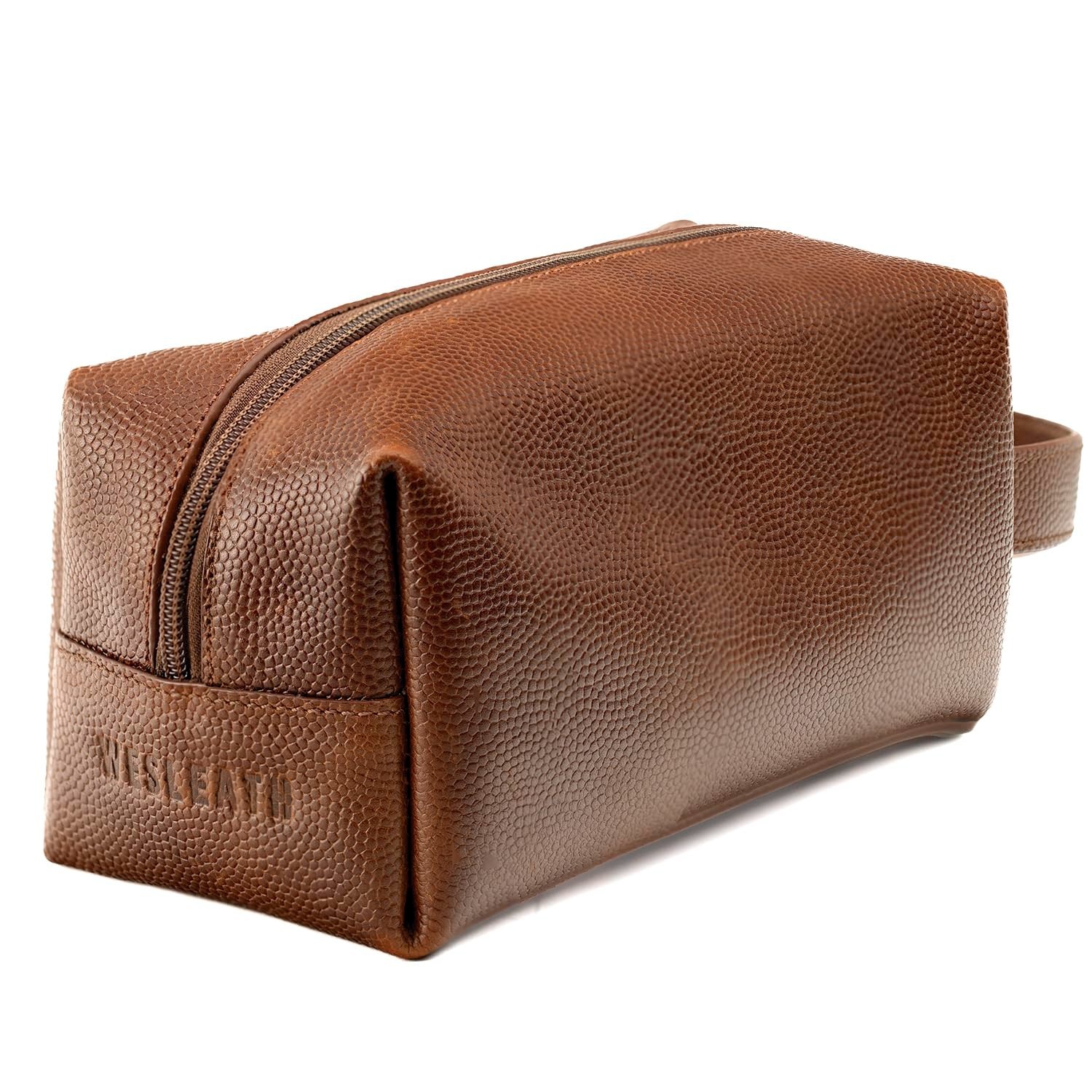 Water Resistant Leather Toiletry Bag for Men – Premium Dopp Kit Cosmetic Case –