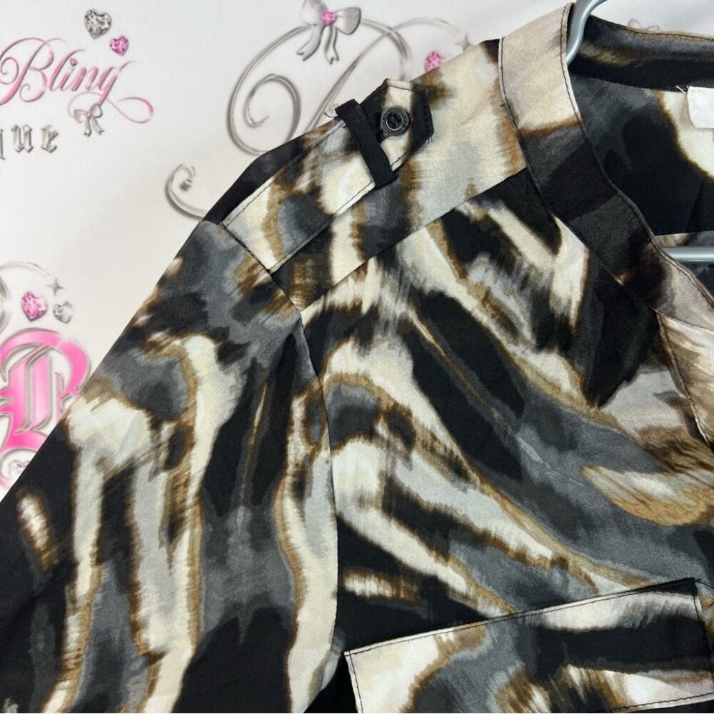 Calvin Klein long sleeve blouse multicolor brown black tan Zebra Print Blouse