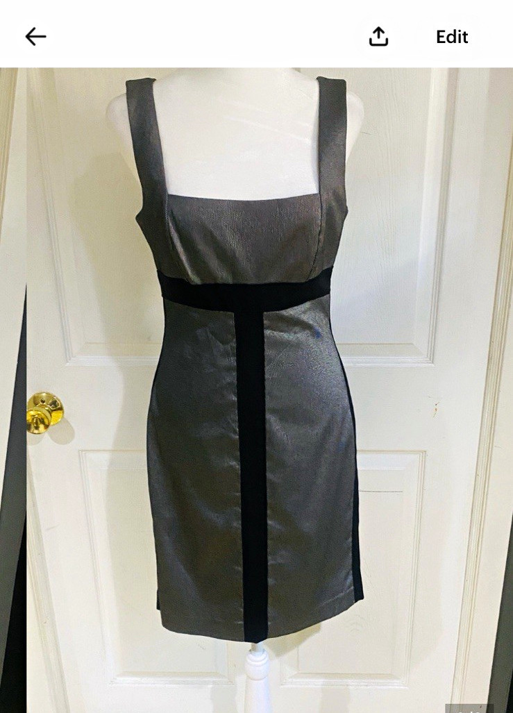 bebe Gray Black Colorblock Square Neck Sleeveless Sheath Knee Dress size 6