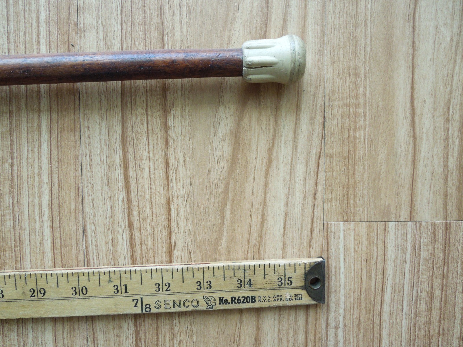 VINTAGE Antler Stag Horn Handle Cane Walking Stick Silver Collar 35″ length