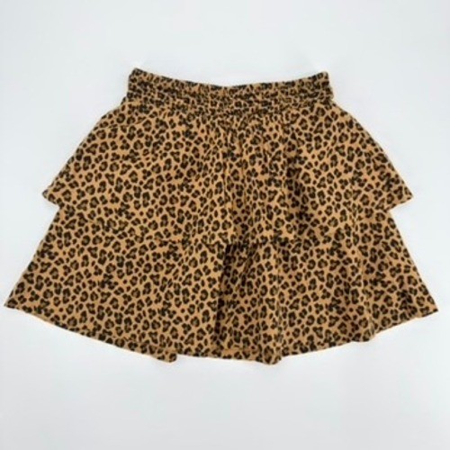 Old Navy Girls Leopard Print Tiered Mini Skirt Smocked Waist Brown Black L 10-12