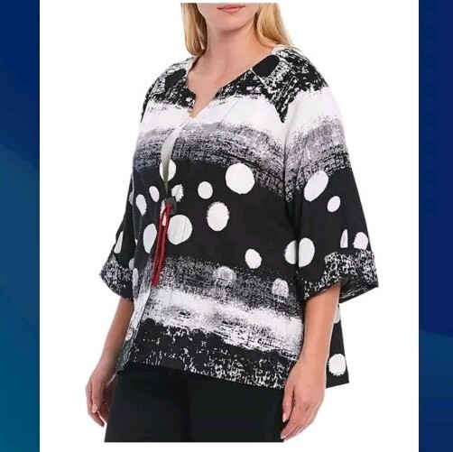 Ali Miles Size 3X Multicolor Polka Dot Wide Cuff Sleeves Button Closure Jacket