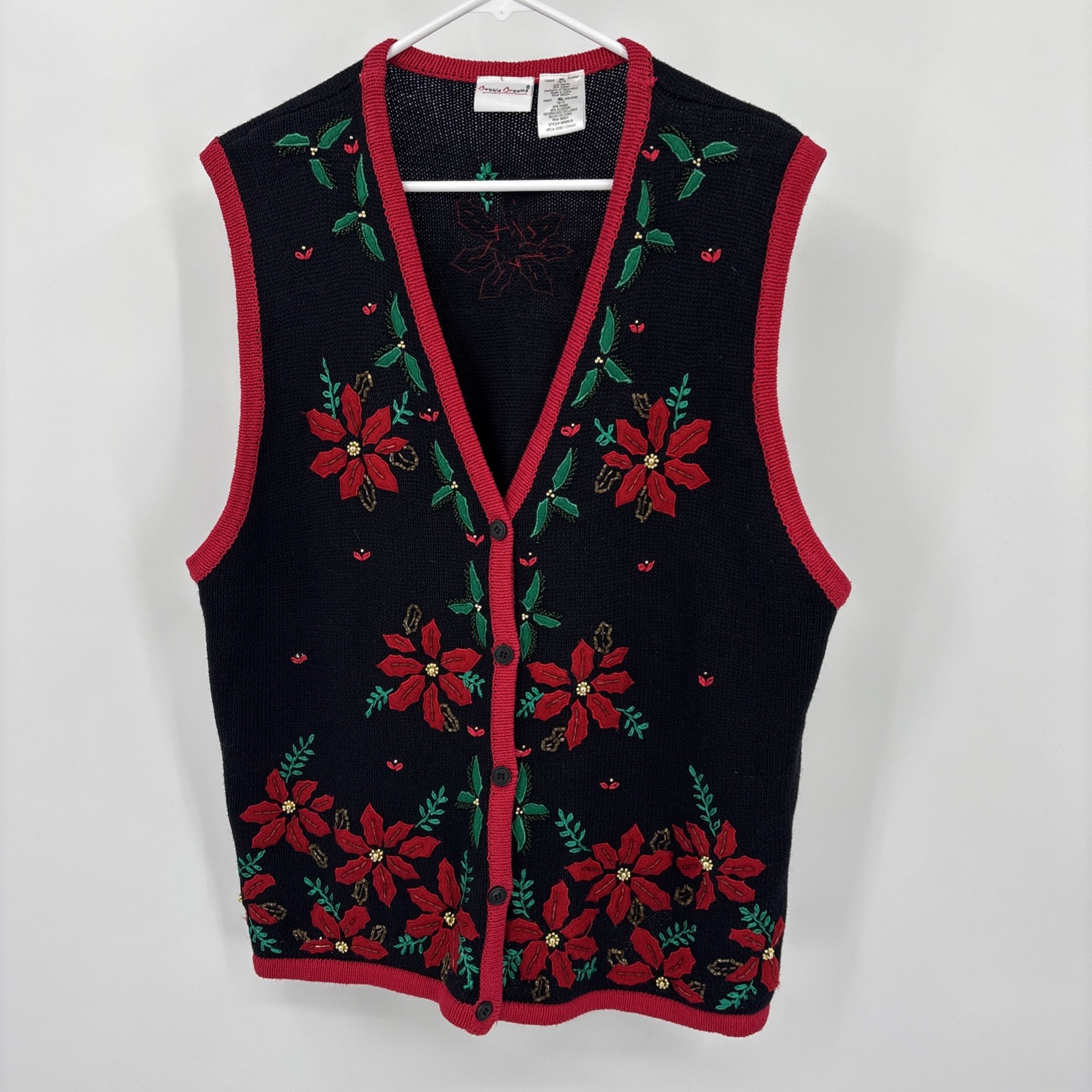 VTG Retro Bobbie Brooks Christmas Sweater Vest XL Embroidered Beads Holiday