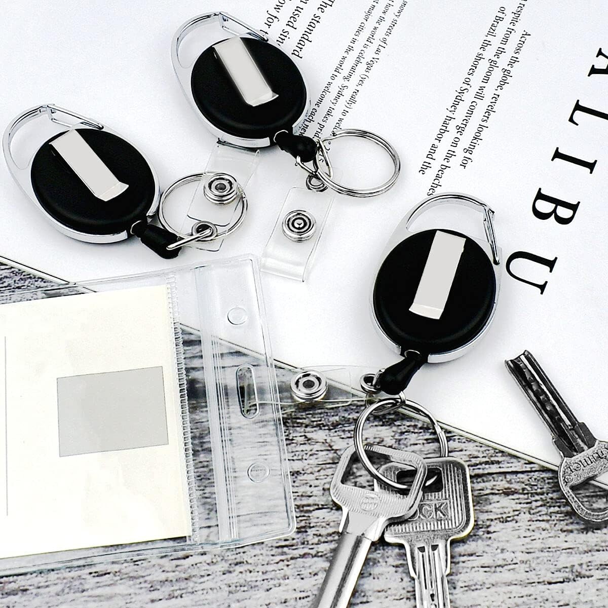 5 Pack Heavy Duty Retractable Badge Reel Id Card Holder with Clip and Key Ring C