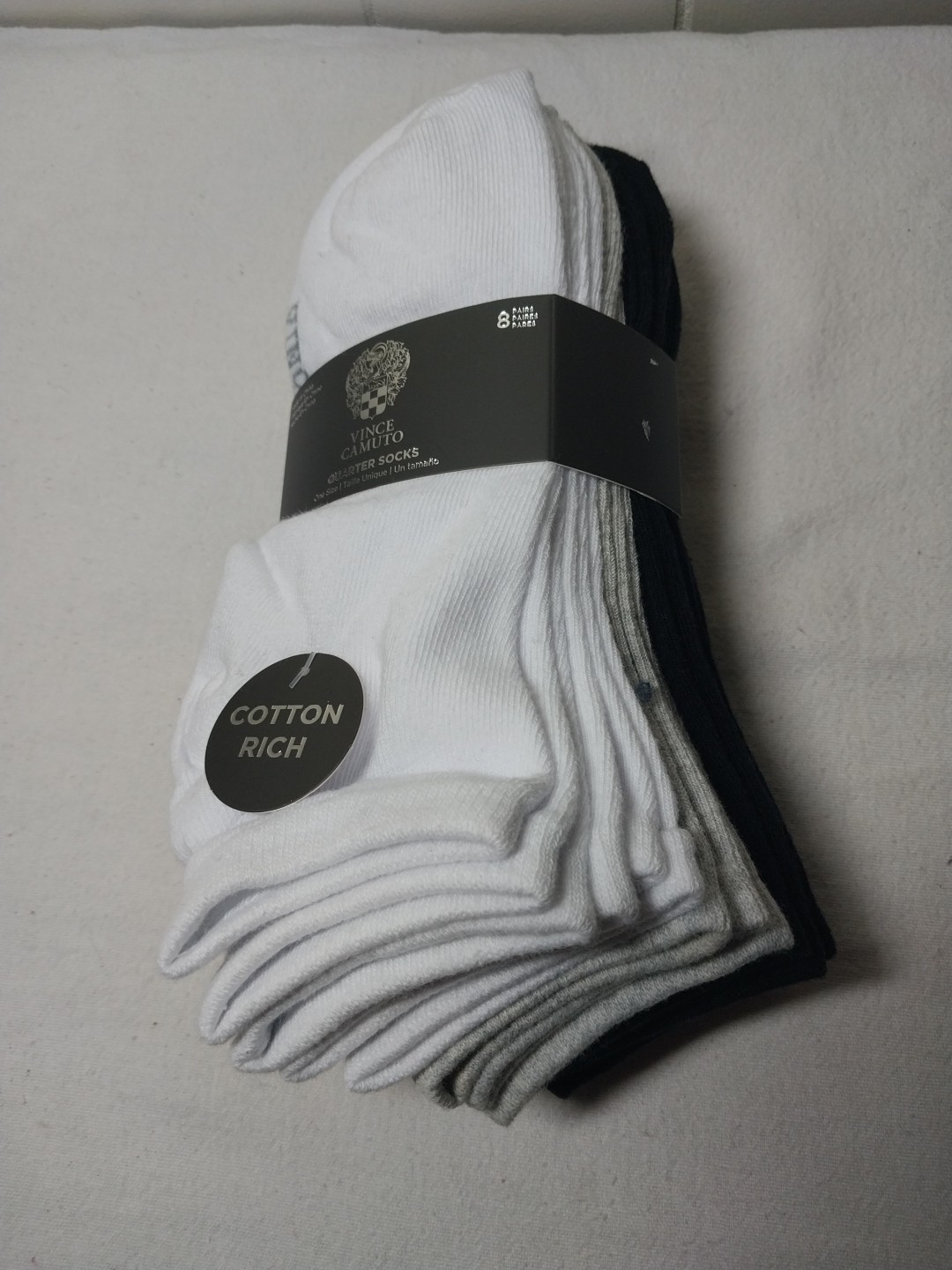 Vince Camuto Quarter Socks Women’s Pack of 8 White, Black, Gray Cotton Blend