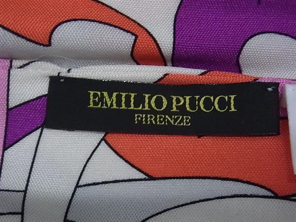Emilio Pucci Silk Scarf Ribbon Purple Multicolor Geometric Narrow Fringe 182x9cm