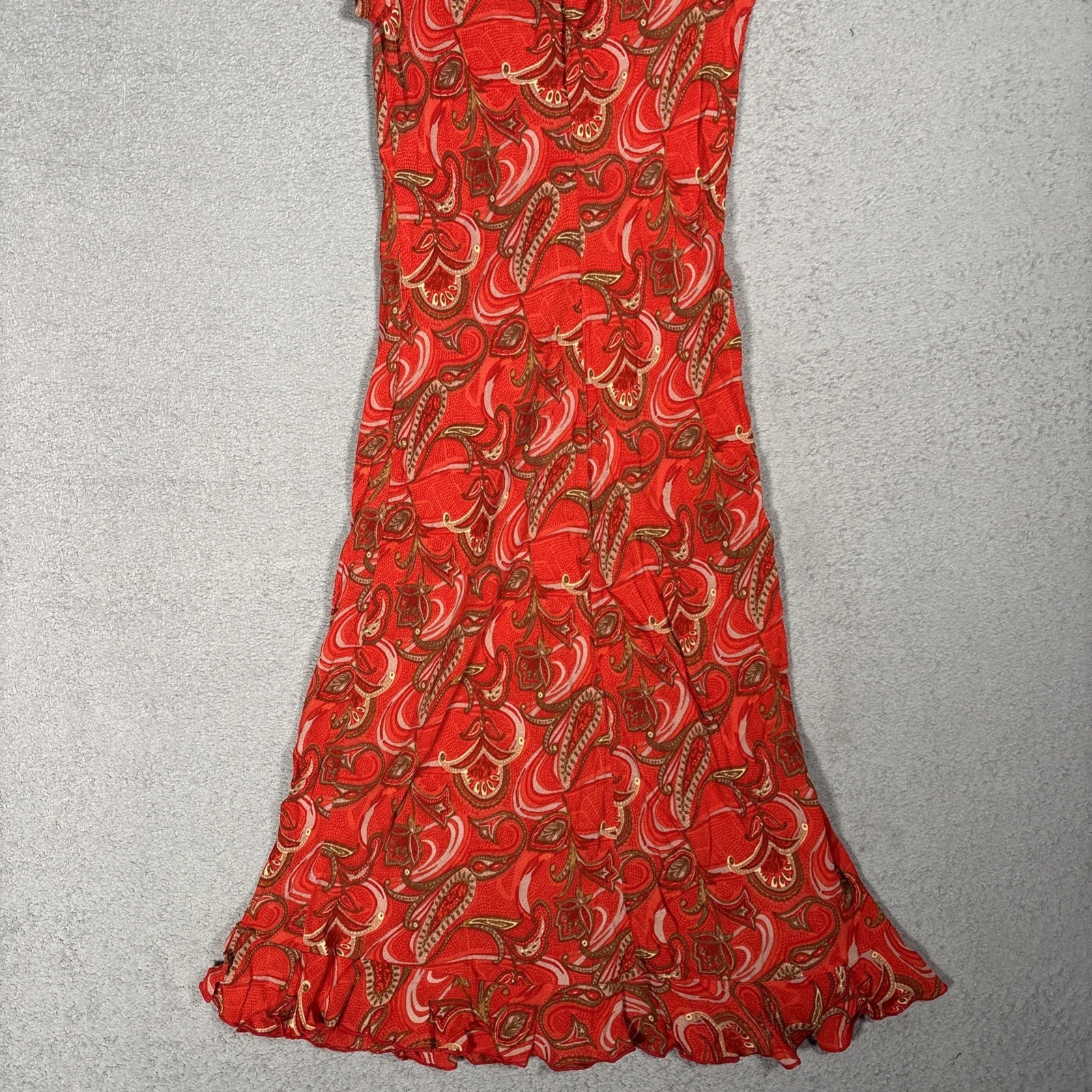 Rampage Vintage 90s Red Paisley Rayon Midi Dress Square Neck Ruffle Hem Fits XS