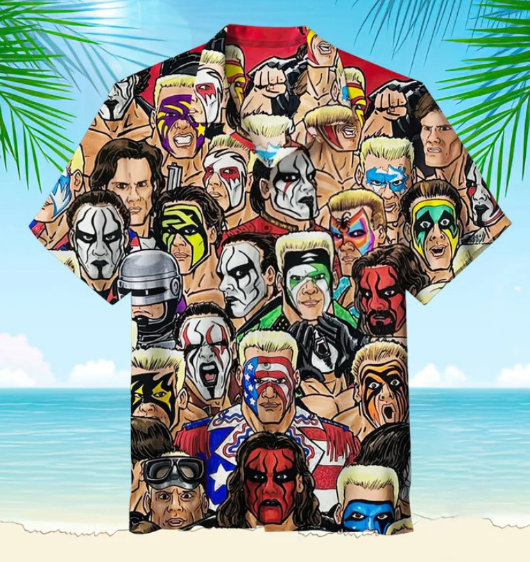 Wrestling Character Collage Art Hawaiian Shirt, Short Sleeve Hawaii Shirt Shirt,